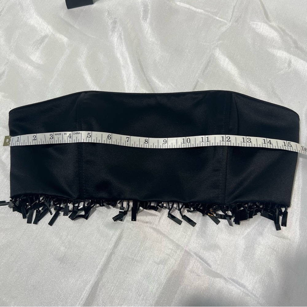 Vintage Y2K Jessica McClintock Millennium 2000 Black strapless fringe crop top - Picture 4 of 16